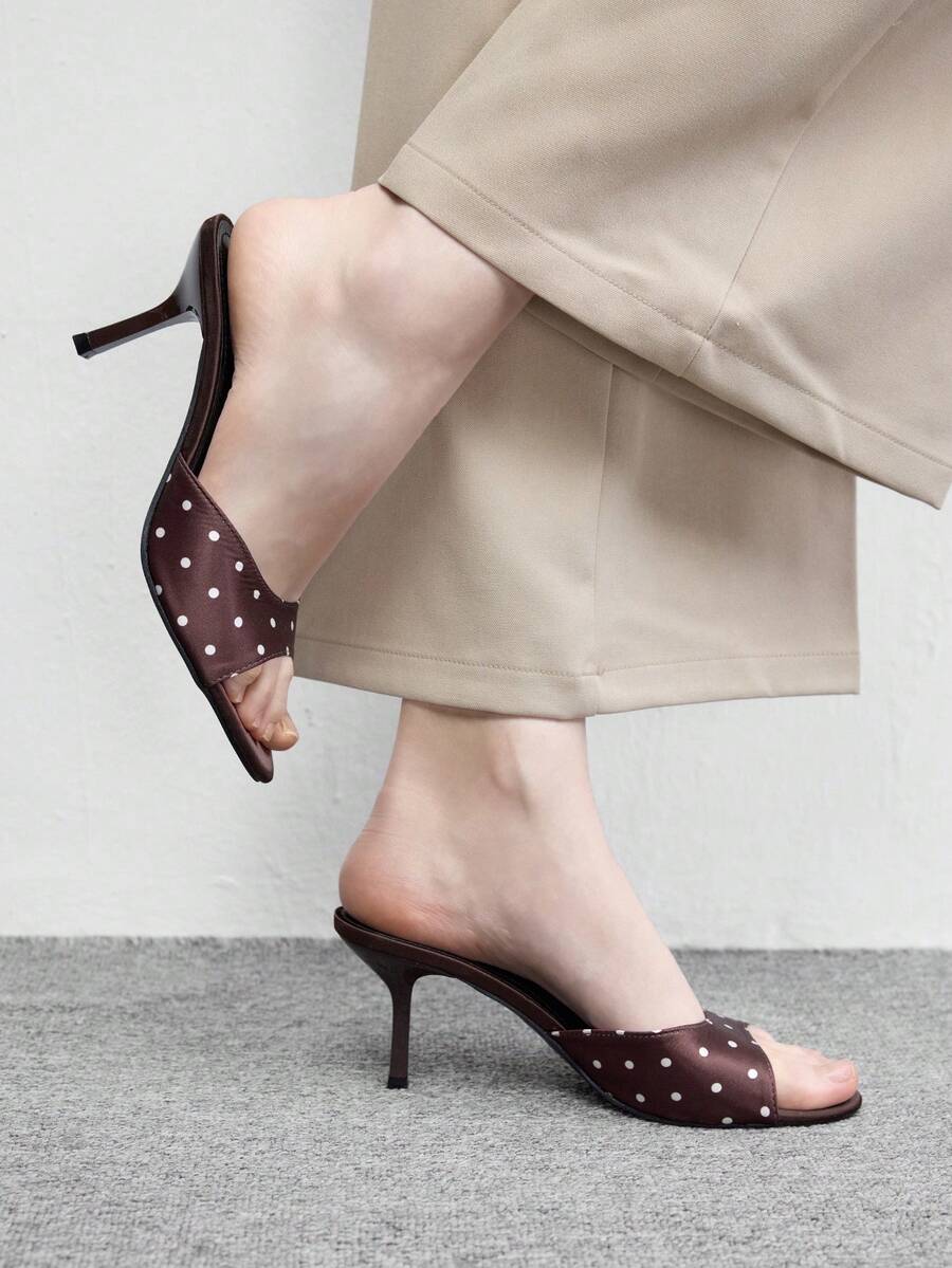 Pair of women's open toe high heel slingback sandals made with smooth PU leather