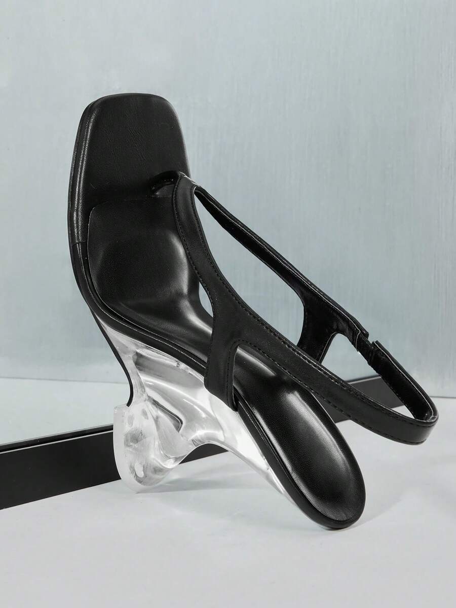 Women's slip-on thong strap wedge sandals featuring a high wedge heel and smooth PU leather upper.