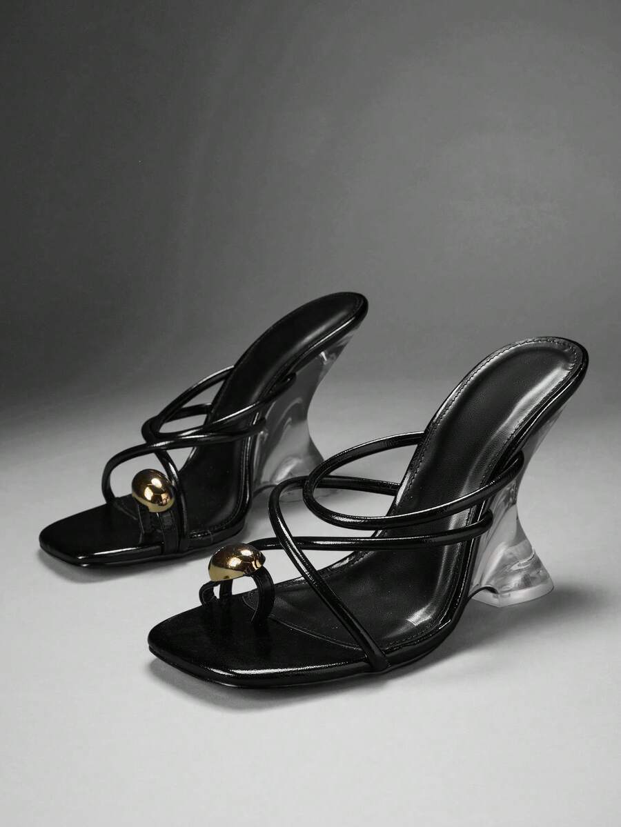 Women's slip-on thong strap wedge sandals featuring a high wedge heel and smooth PU leather upper.