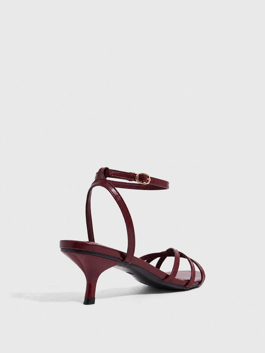Women's pointed toe kitten heel shoes with adjustable ankle strap buckle closure