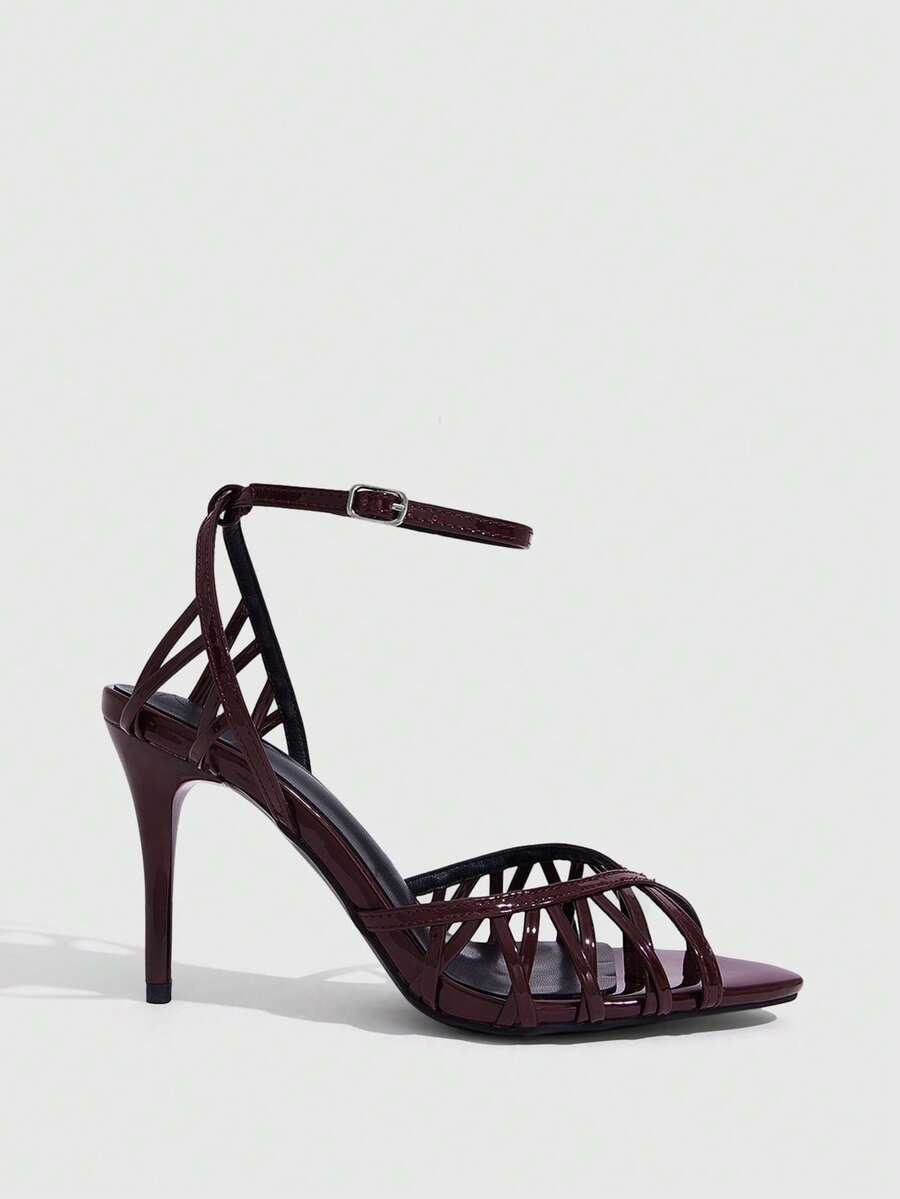 Women's open-toe high-heeled sandals with cross straps and stiletto heel