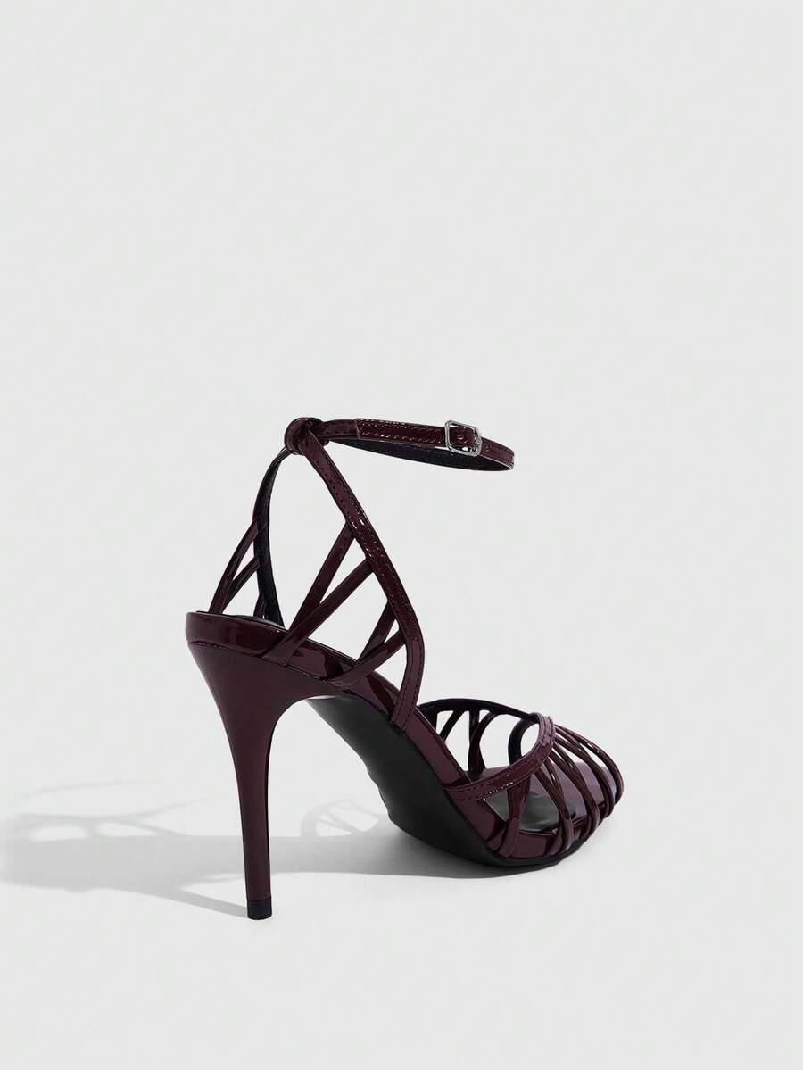 Women's open-toe high-heeled sandals with cross straps and stiletto heel