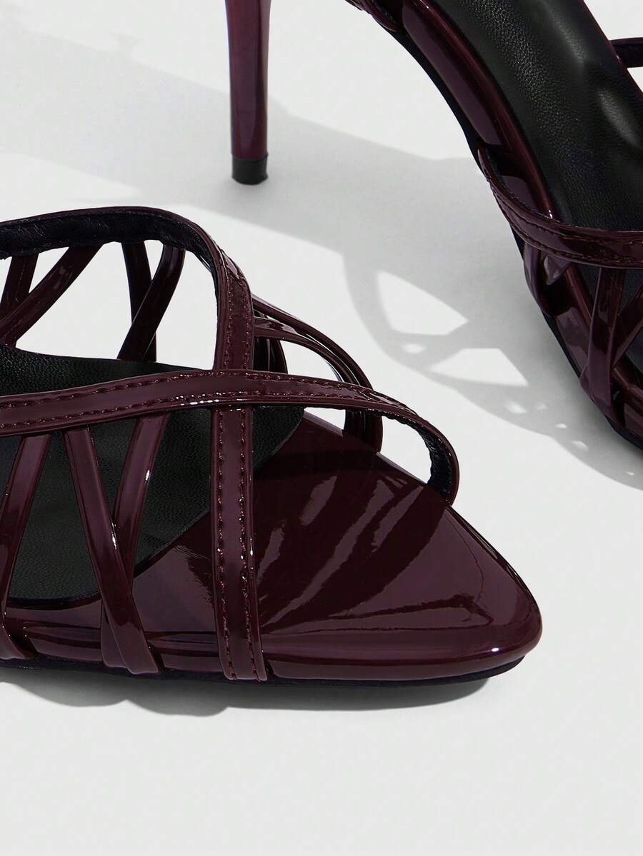 Women's open-toe high-heeled sandals with cross straps and stiletto heel