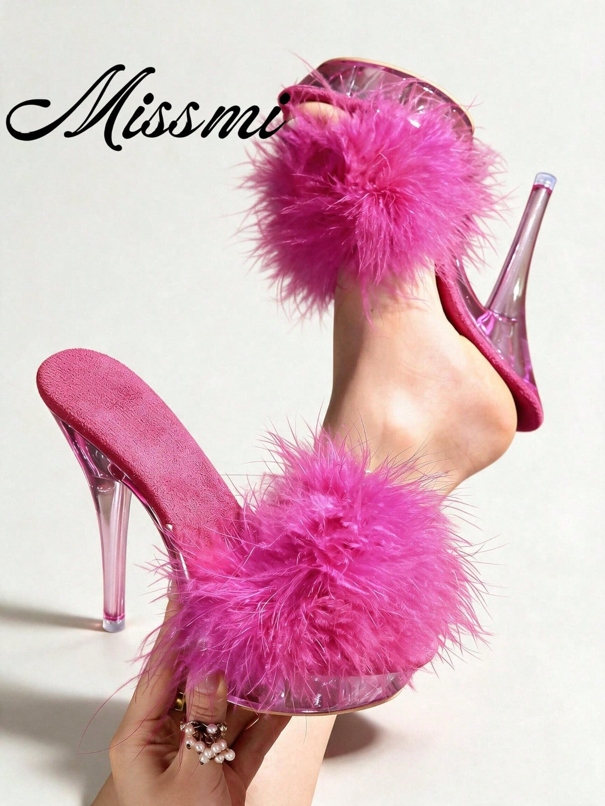 Transparent chunky heel platform slide sandals for women featuring clear PVC upper, open toe design, and ultra high heels.