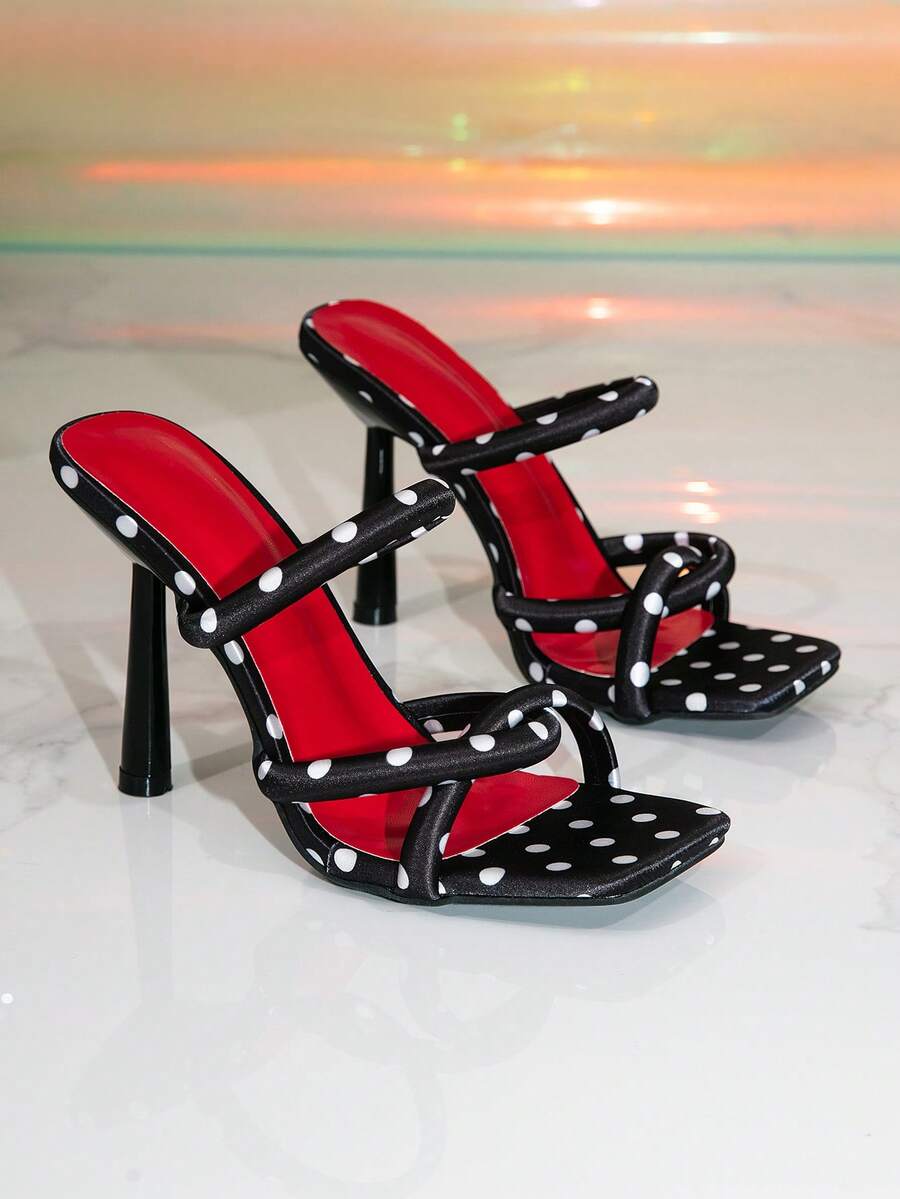 Women's gold open toe high heel mule sandals with pyramid decor and slip on party slide design