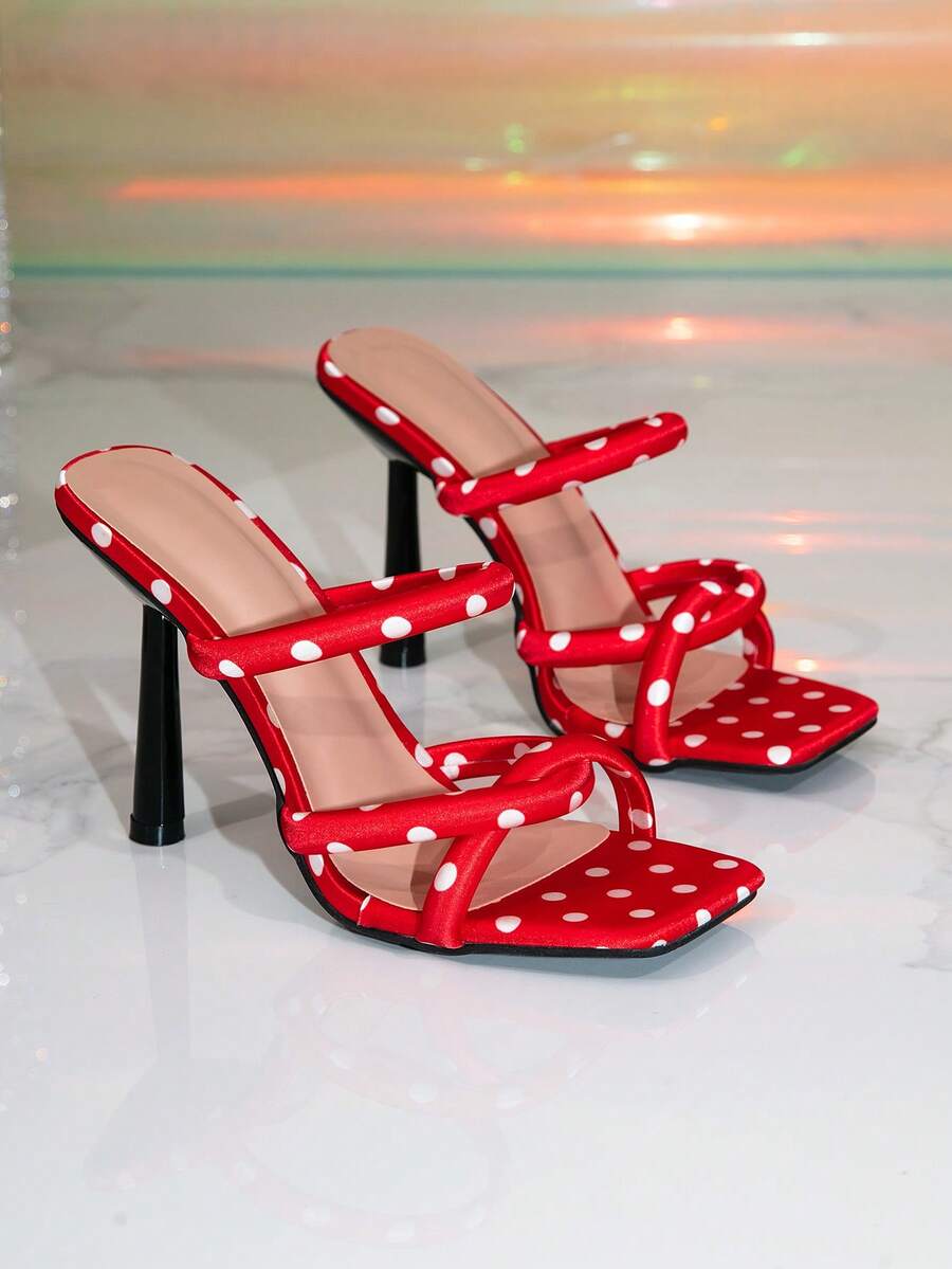 Women's gold open toe high heel mule sandals with pyramid decor and slip on party slide design