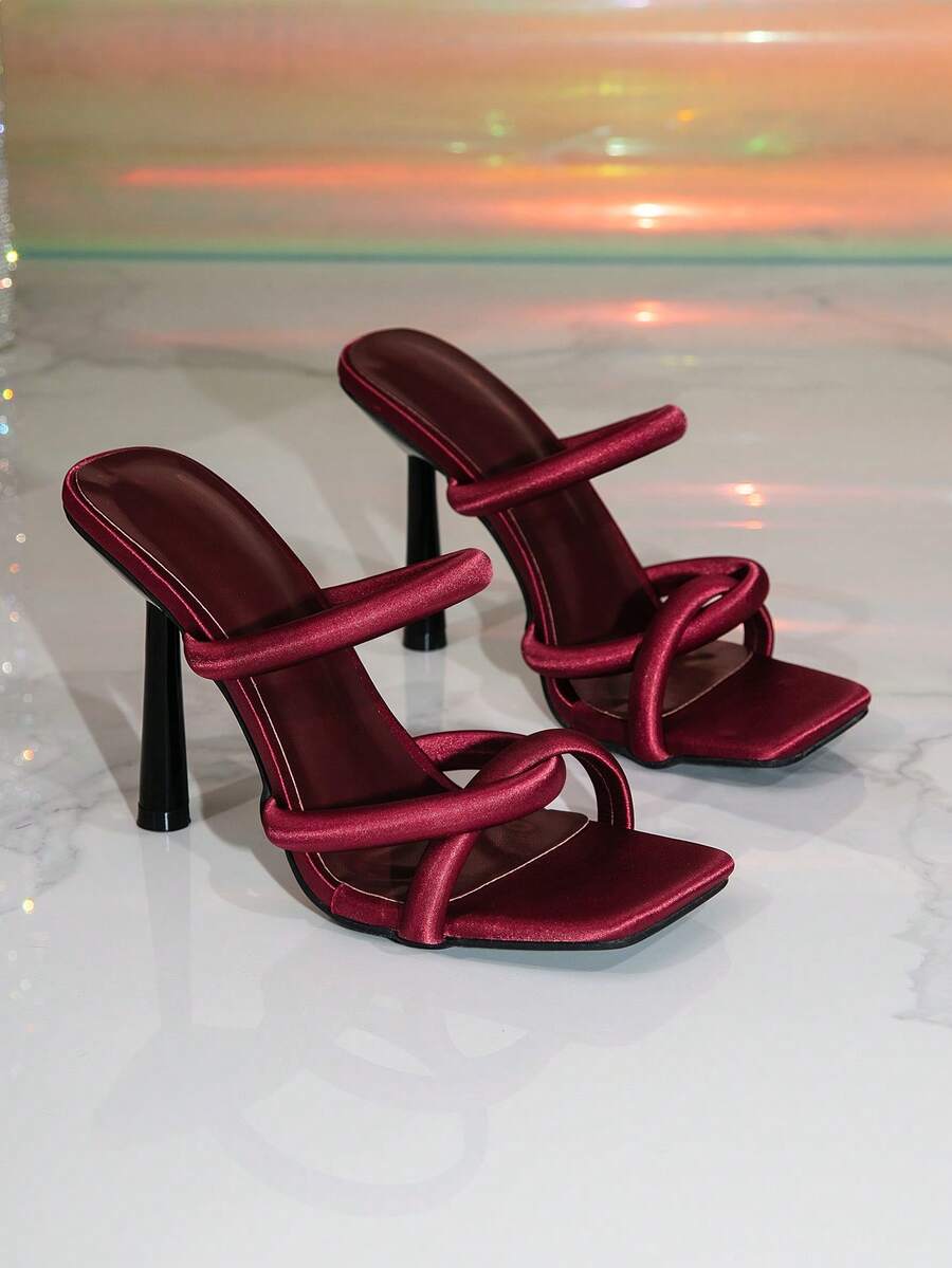 Women's gold open toe high heel mule sandals with pyramid decor and slip on party slide design