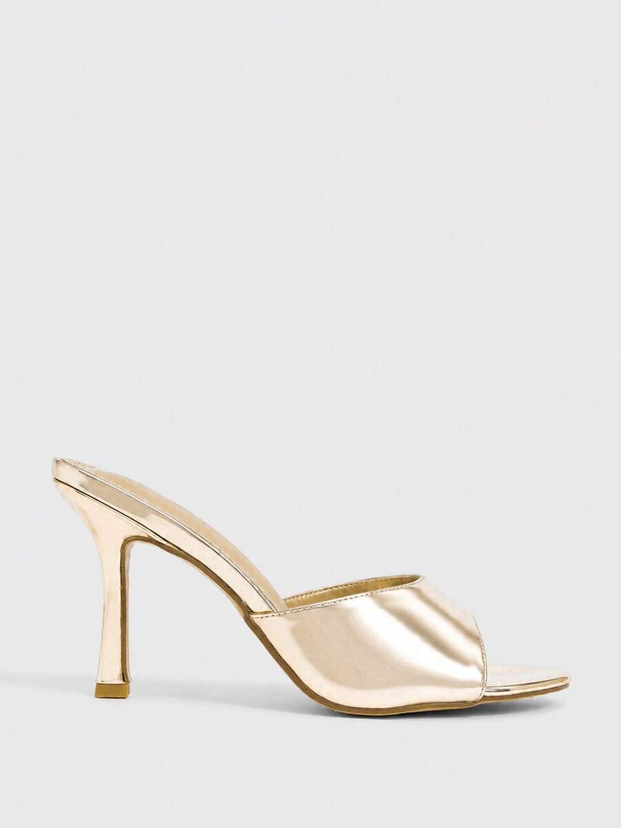 Women's open toe PU leather high heel mule sandals with stiletto heel and cut out design