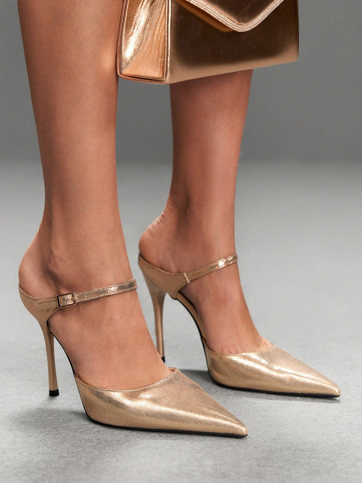 Burgundy pointed toe stiletto high heels with ankle strap buckle detail in patent PU leather