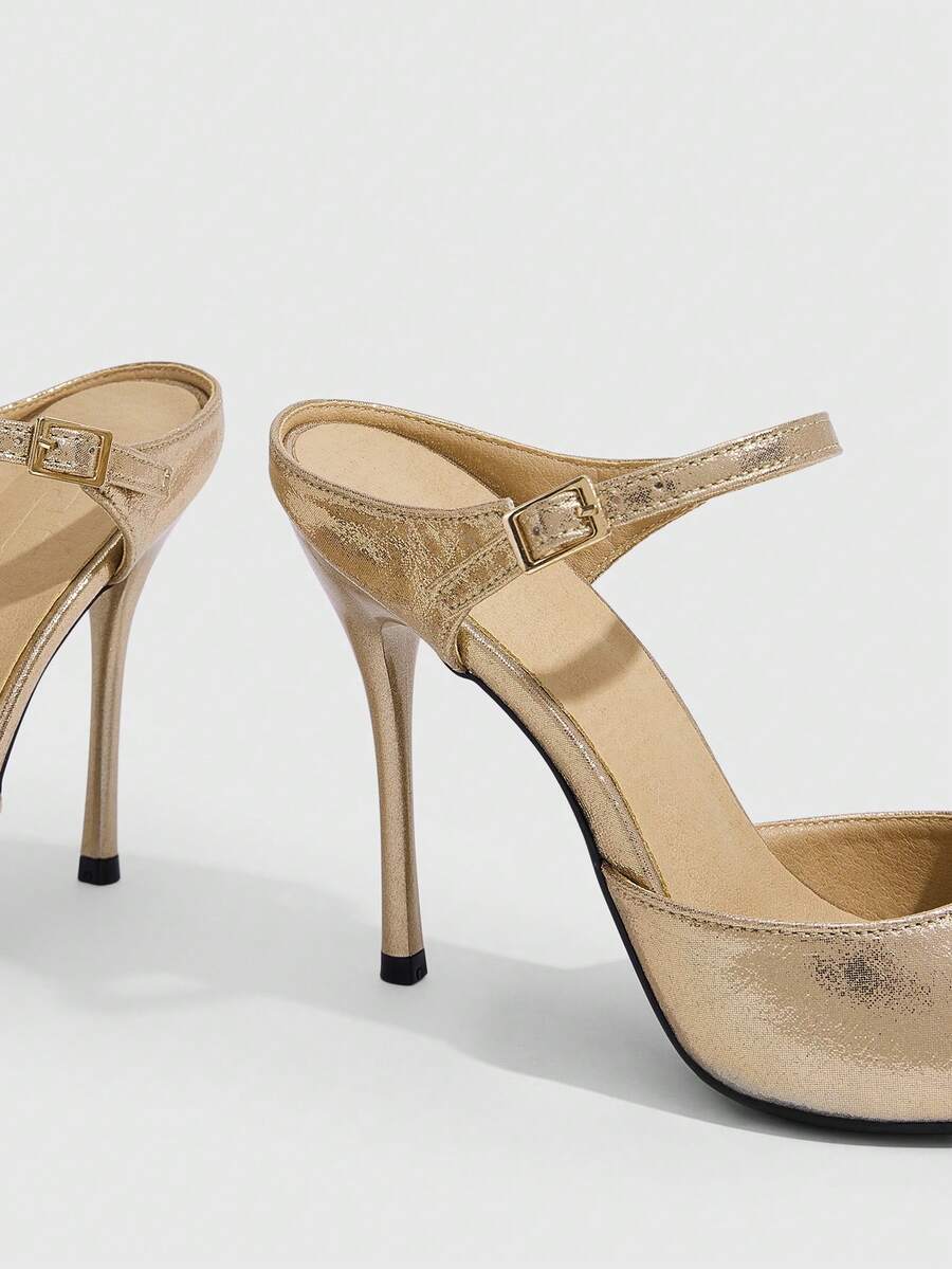 Burgundy pointed toe stiletto high heels with ankle strap buckle detail in patent PU leather