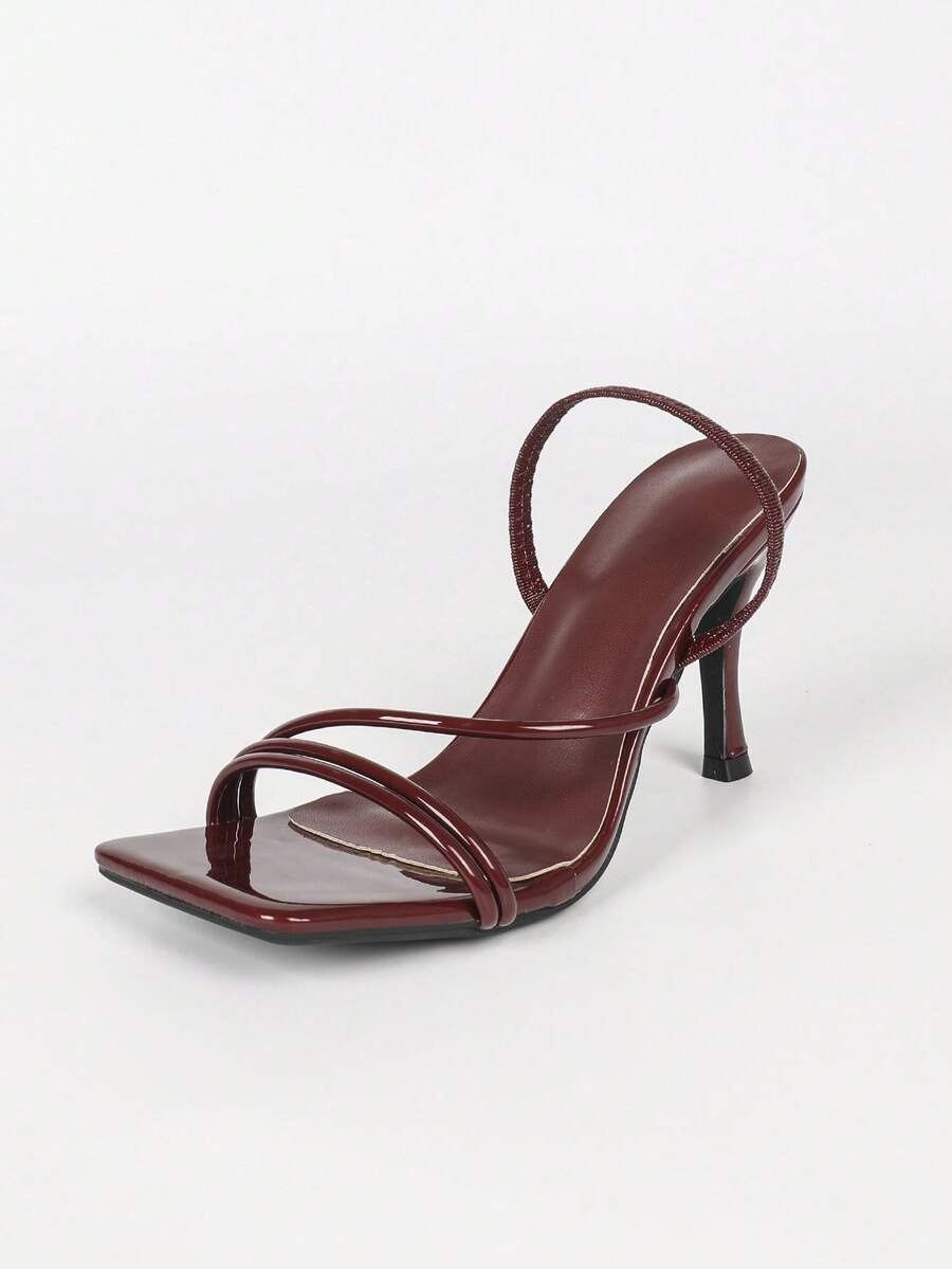 Women's square toe stiletto high heel sandals with open toe and ruched slingback strap