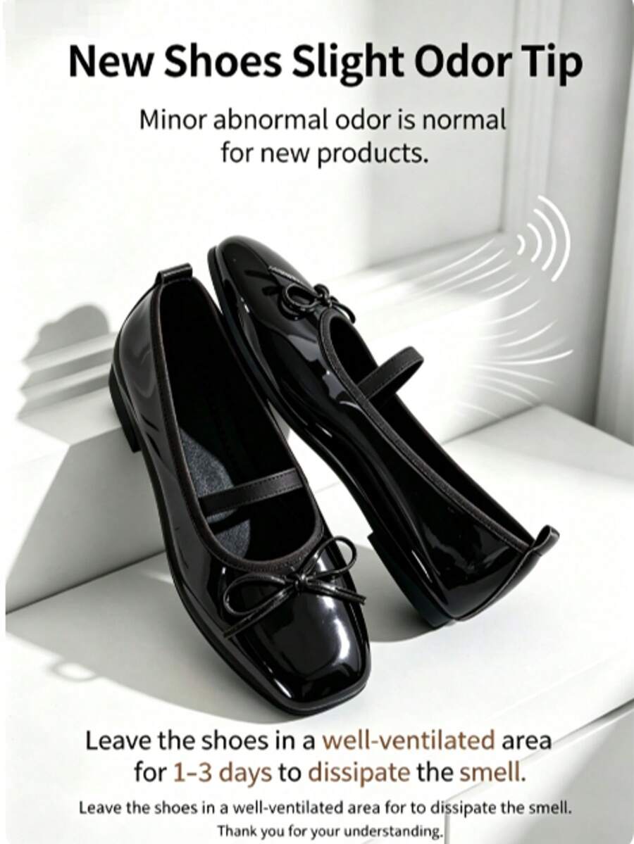 Square toe ballet flat shoes with bow detail and slip-on wide fit design.