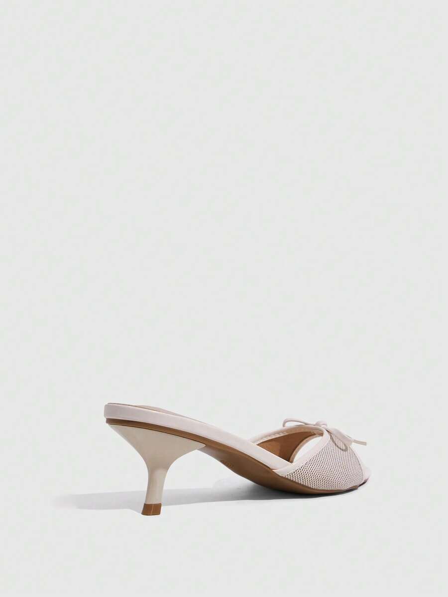 Burgundy high heel sandals for women featuring an open toe, decorative bow, 5.5cm kitten heel, and slingback strap.