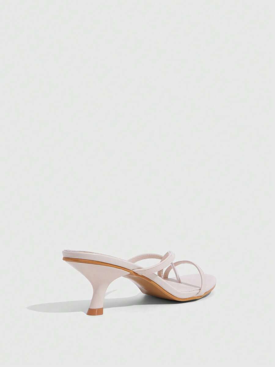 Women's open-toed high-heeled sandals featuring a 5.5cm kitten heel stiletto, sleek ankle strap with buckle closure, and smooth PU leather finish.