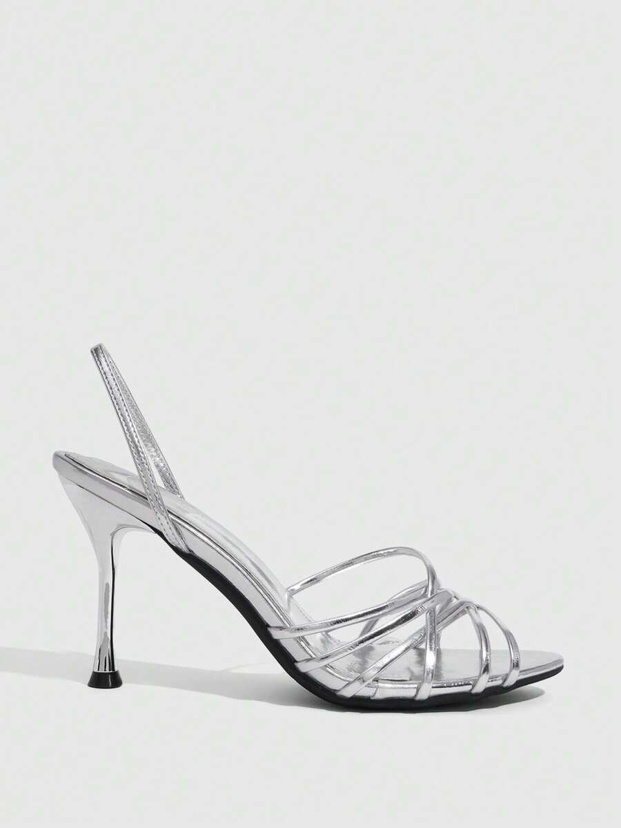 Women's cross strap square heel sandals featuring open toe and slingback design