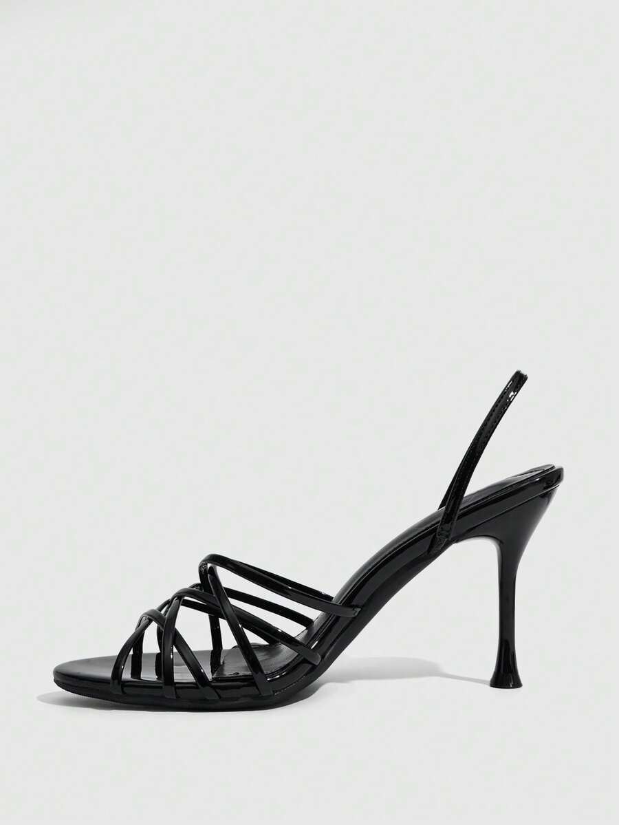Women's cross strap square heel sandals featuring open toe and slingback design