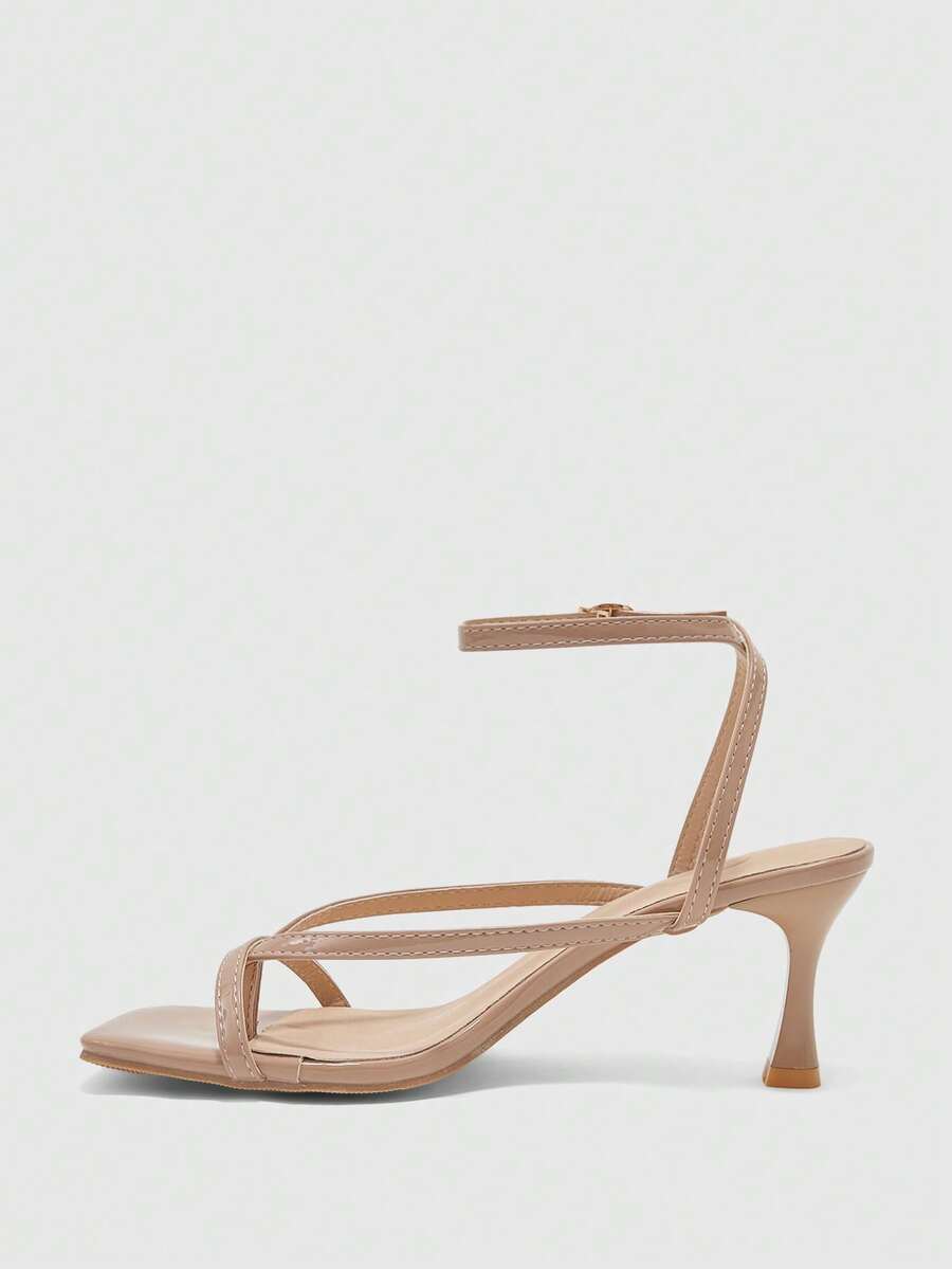 Burgundy women's thin strap thong sandals with ankle strap and kitten heels.