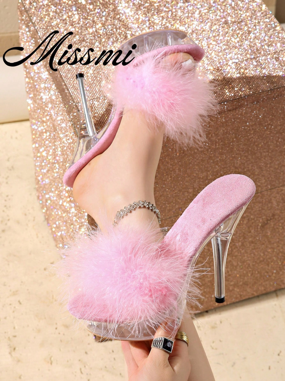 Transparent chunky heel platform slide sandals for women featuring clear PVC upper, open toe design, and ultra high heels.