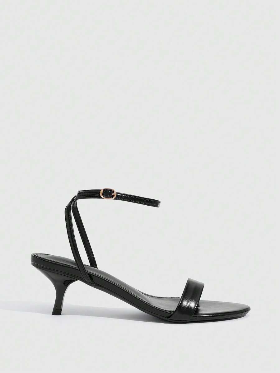 Women's open toe slingback high heel sandals with crisscross knot design and 5.5cm kitten heel