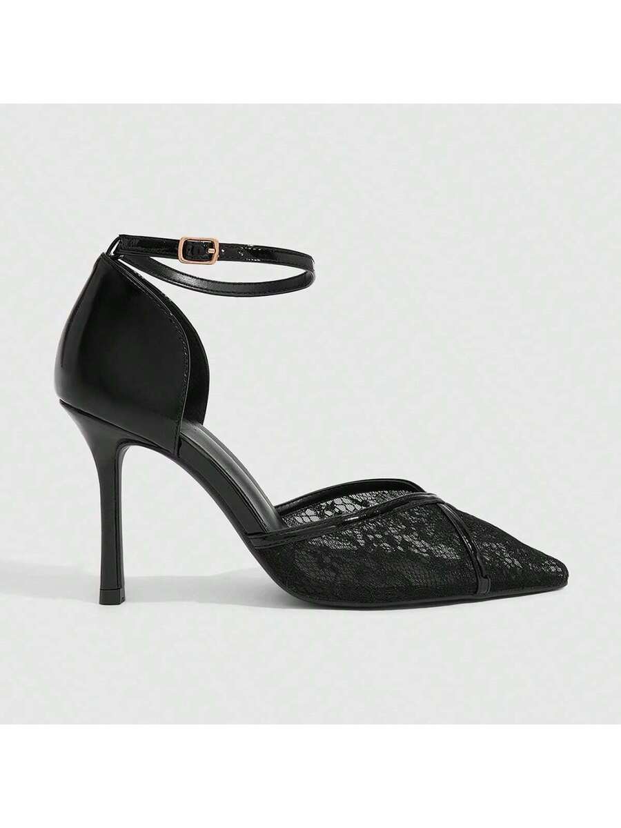 Women's pointed toe high heel slingback shoes featuring a stylish front twist detail, stiletto heel, and adjustable ankle buckle strap.