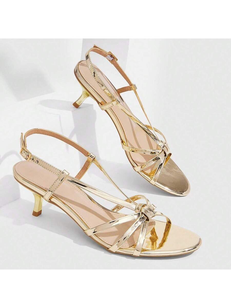 Women's pointed toe kitten heel shoes with adjustable ankle strap buckle closure