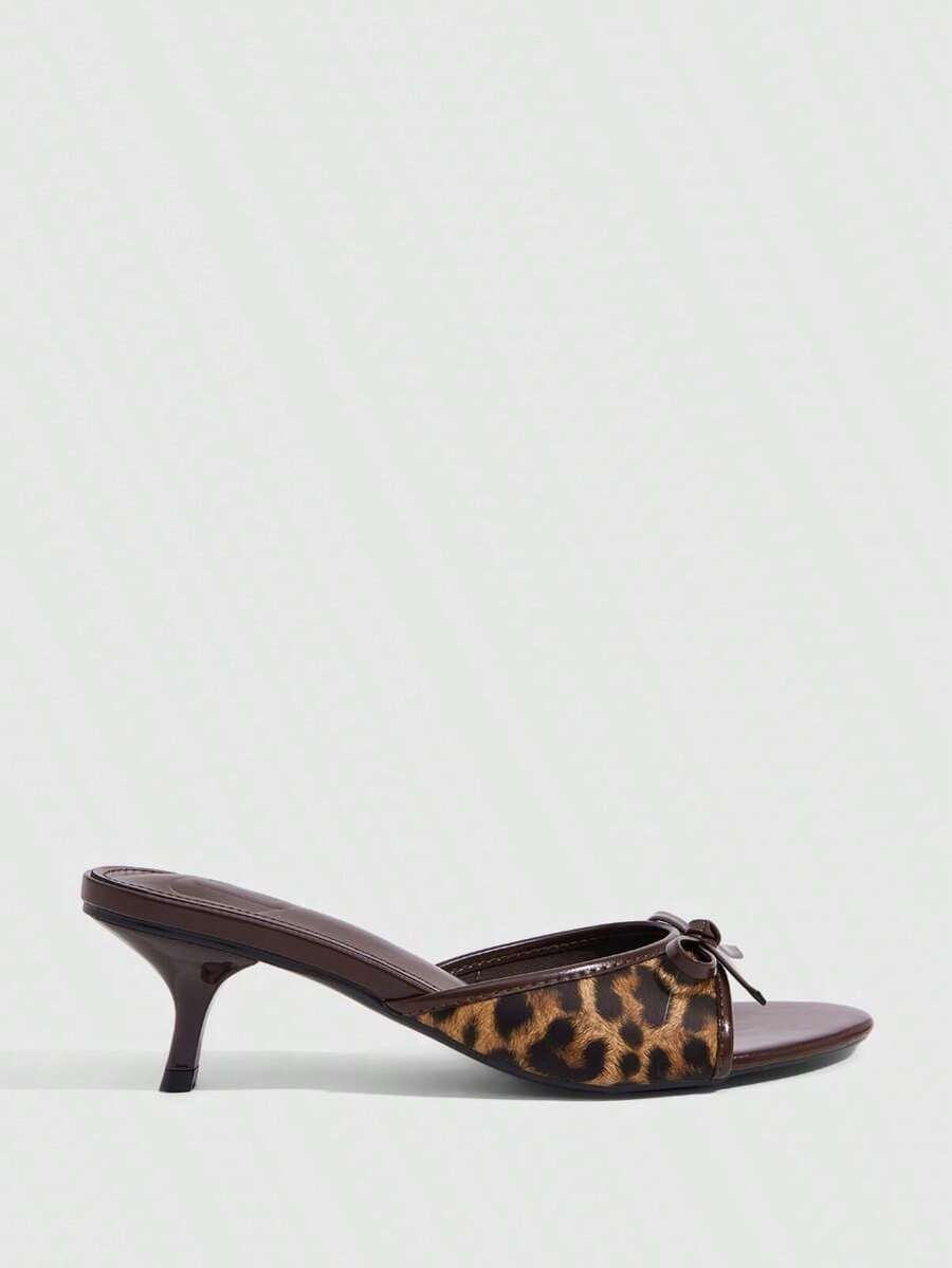 Burgundy high heel sandals for women featuring an open toe, decorative bow, 5.5cm kitten heel, and slingback strap.