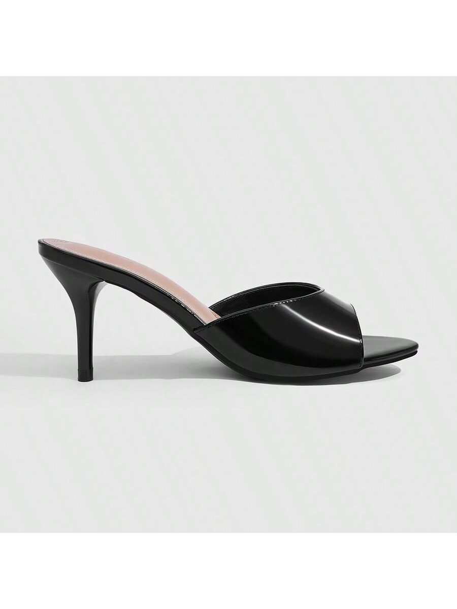 Pair of women's open toe high heel slingback sandals made with smooth PU leather