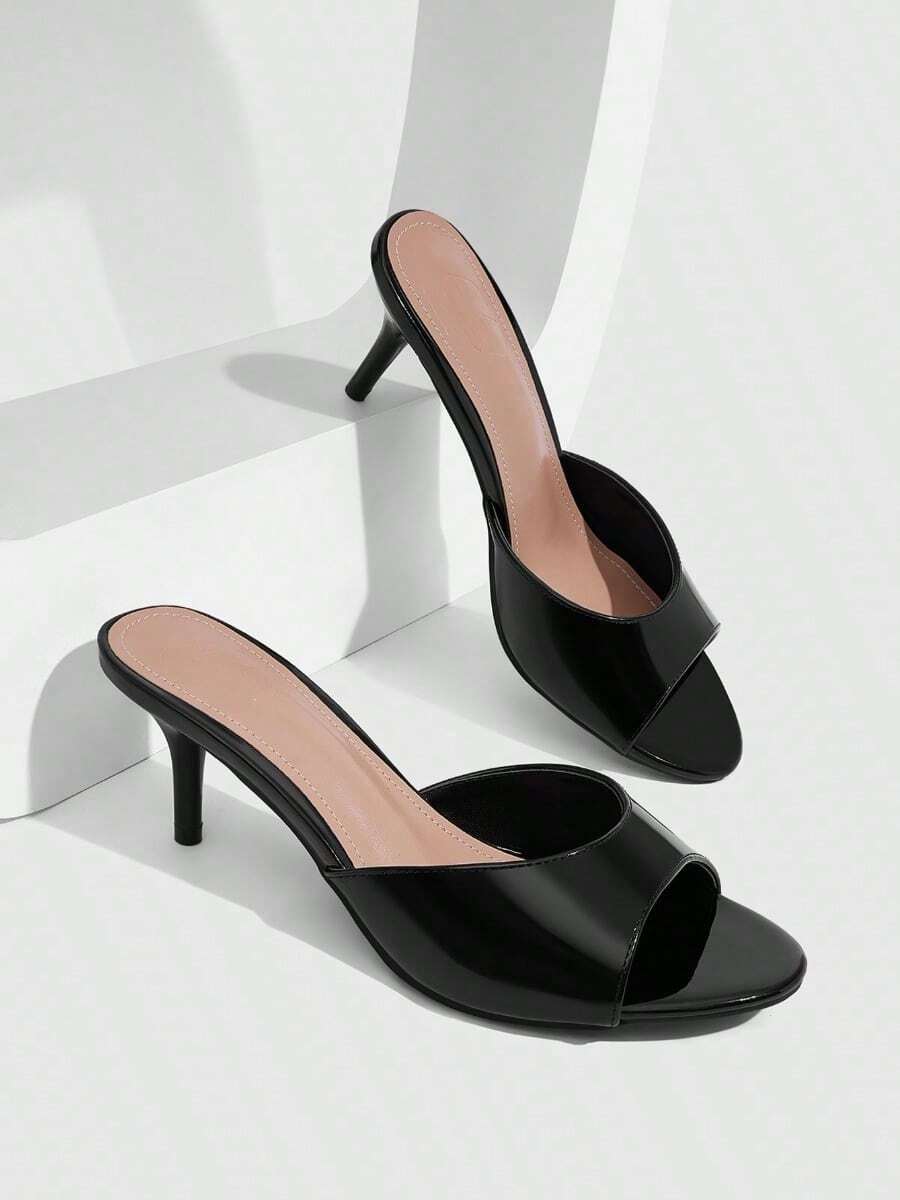 Pair of women's open toe high heel slingback sandals made with smooth PU leather
