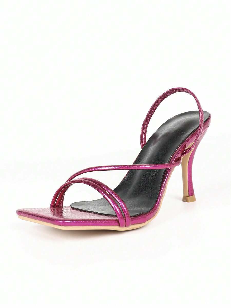 Women's square toe stiletto high heel sandals with open toe and ruched slingback strap