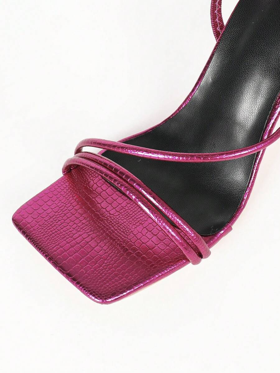 Women's square toe stiletto high heel sandals with open toe and ruched slingback strap
