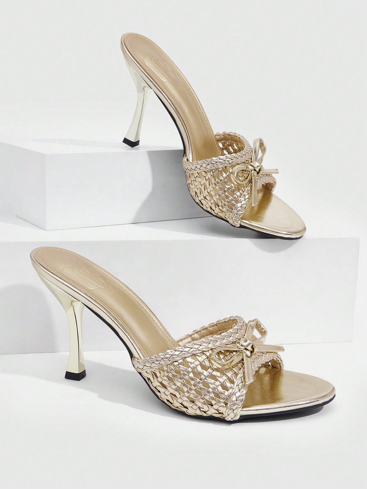 Women's open toe PU leather high heel mule sandals with stiletto heel and cut out design
