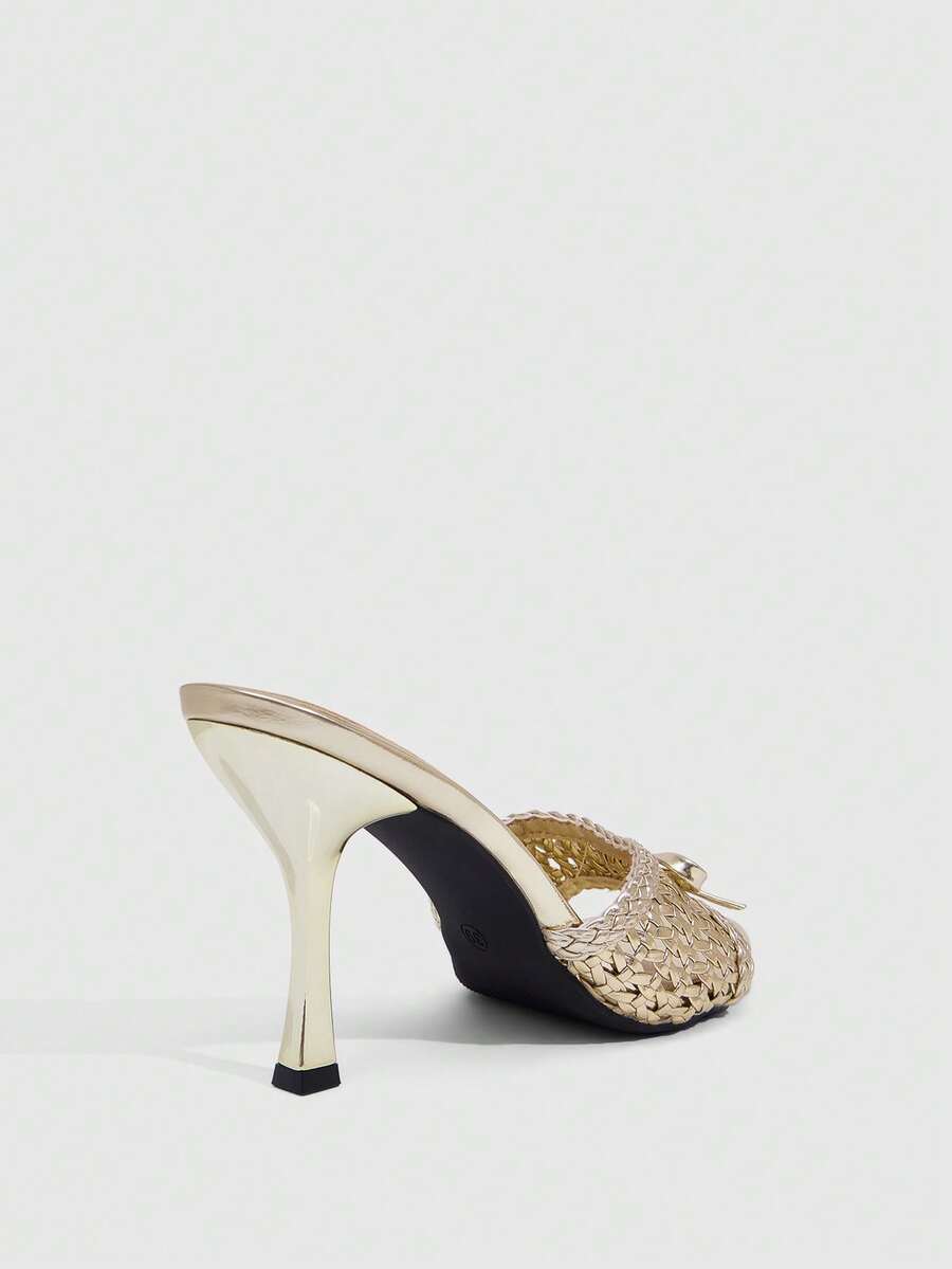 Women's open toe PU leather high heel mule sandals with stiletto heel and cut out design