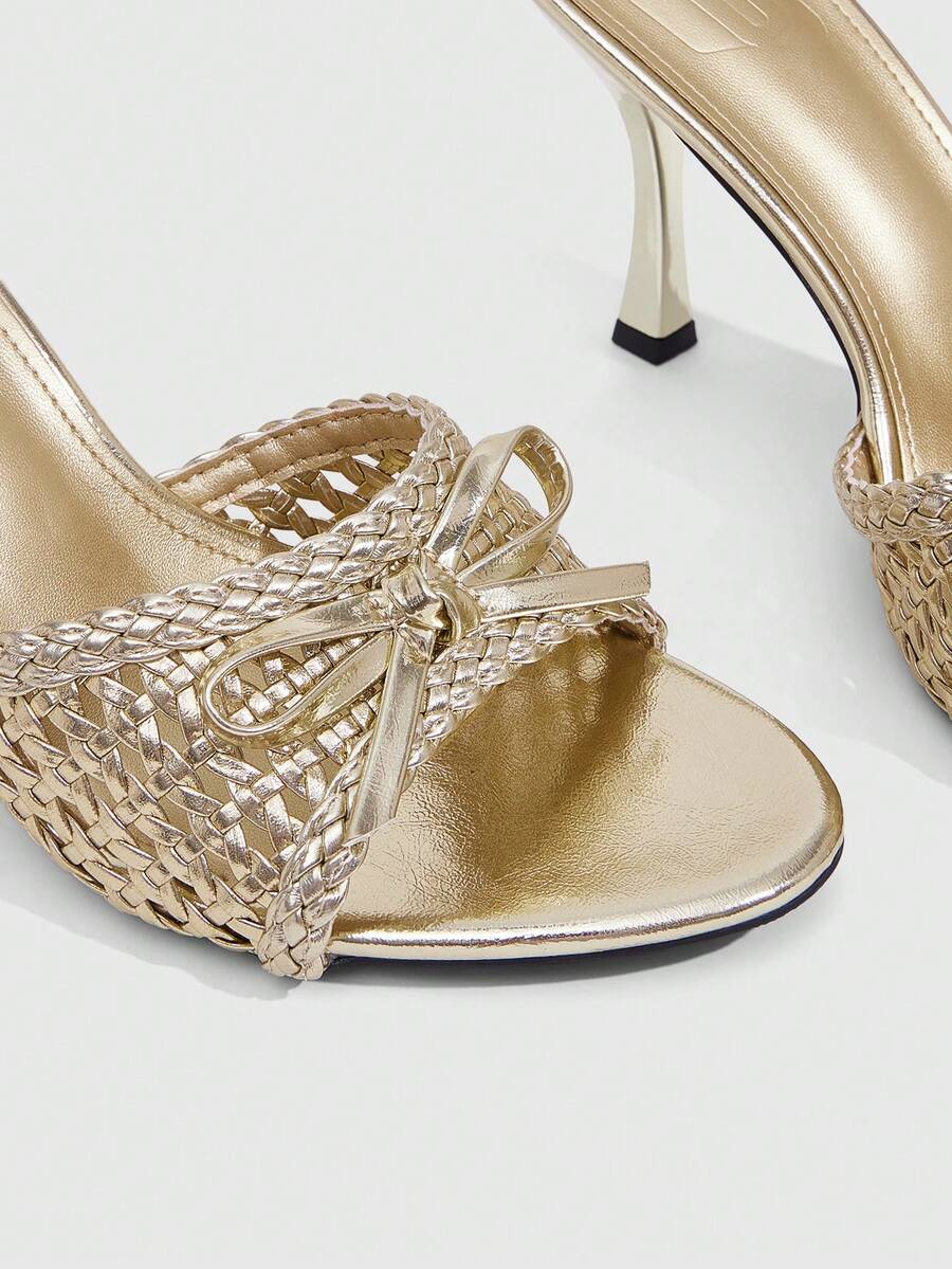 Women's open toe PU leather high heel mule sandals with stiletto heel and cut out design