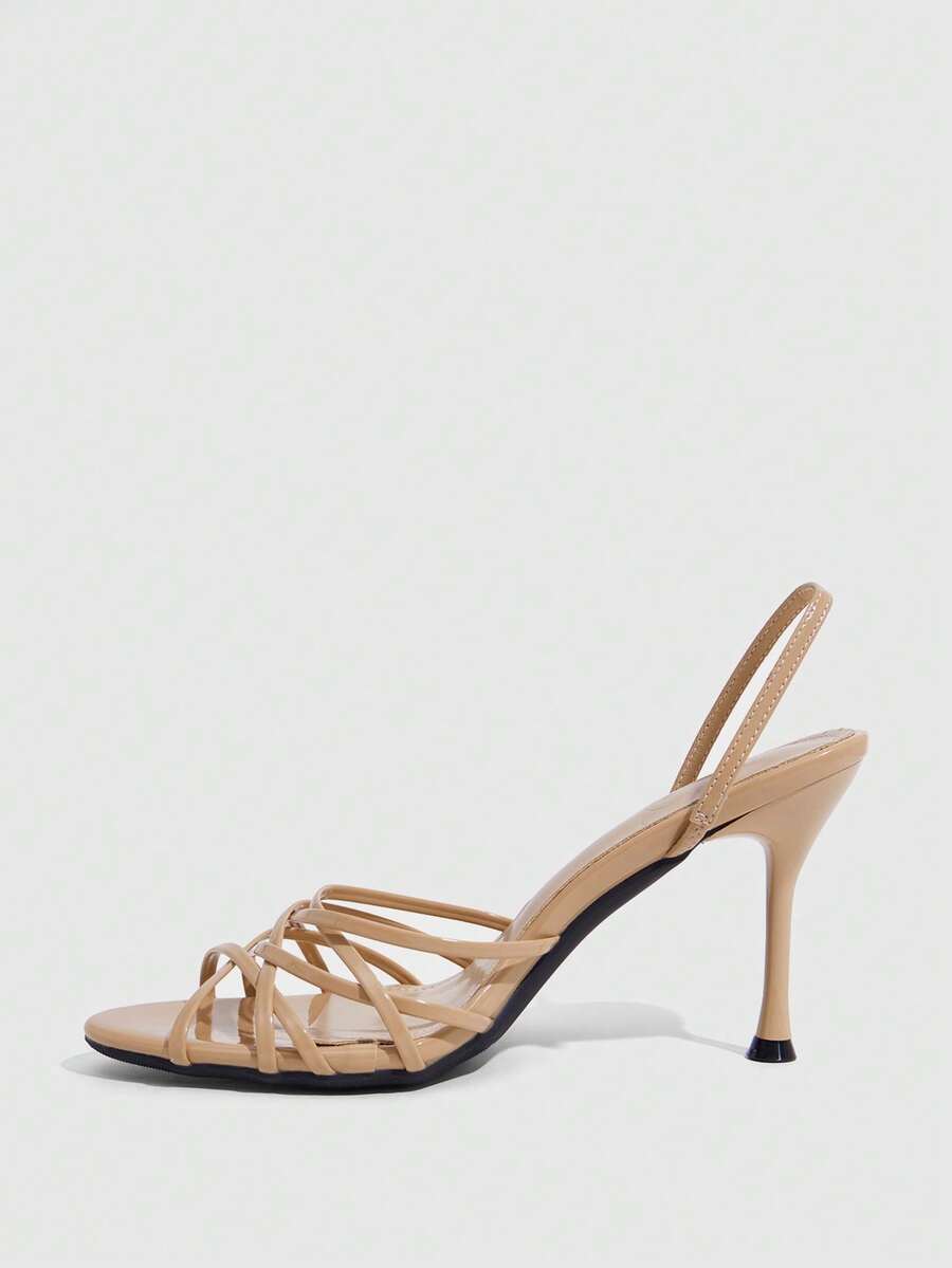 Women's cross strap square heel sandals featuring open toe and slingback design