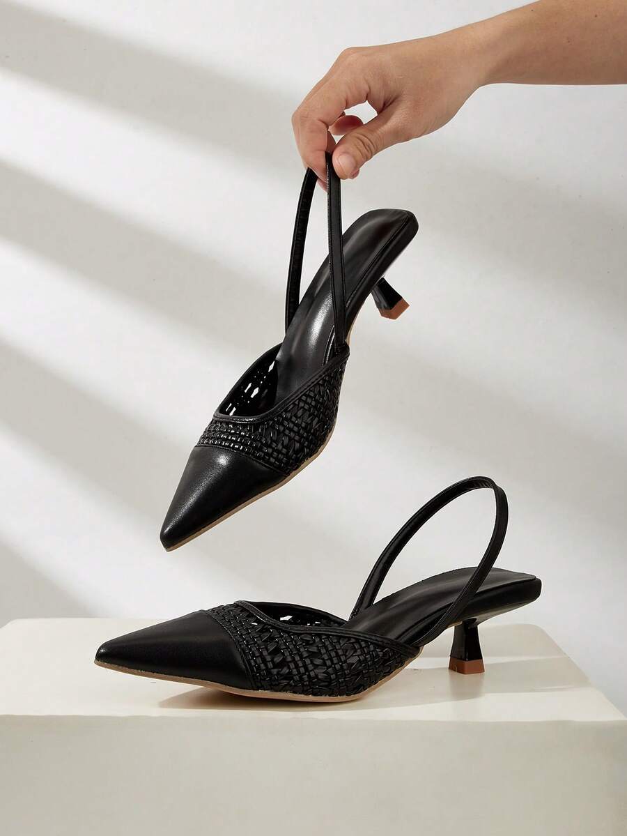 Women's pointed toe kitten heel pumps with leopard print suedette finish and slingback back strap.