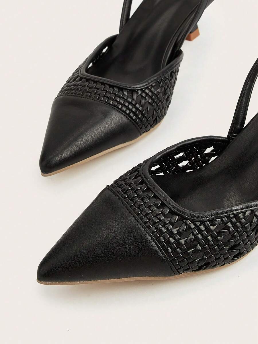Women's pointed toe kitten heel pumps with leopard print suedette finish and slingback back strap.