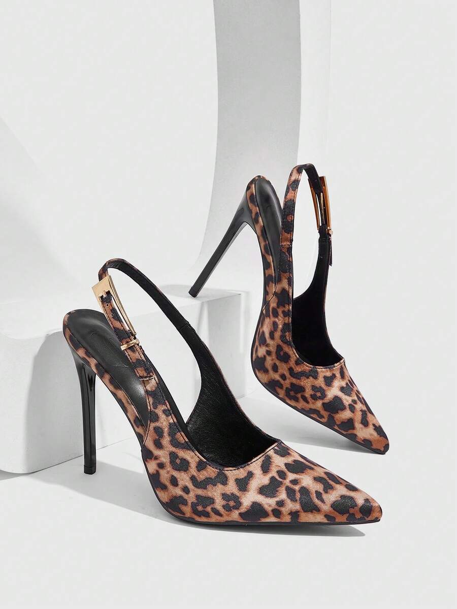 Pointed toe stiletto high heel evening party pumps featuring an ankle strap with buckle closure.