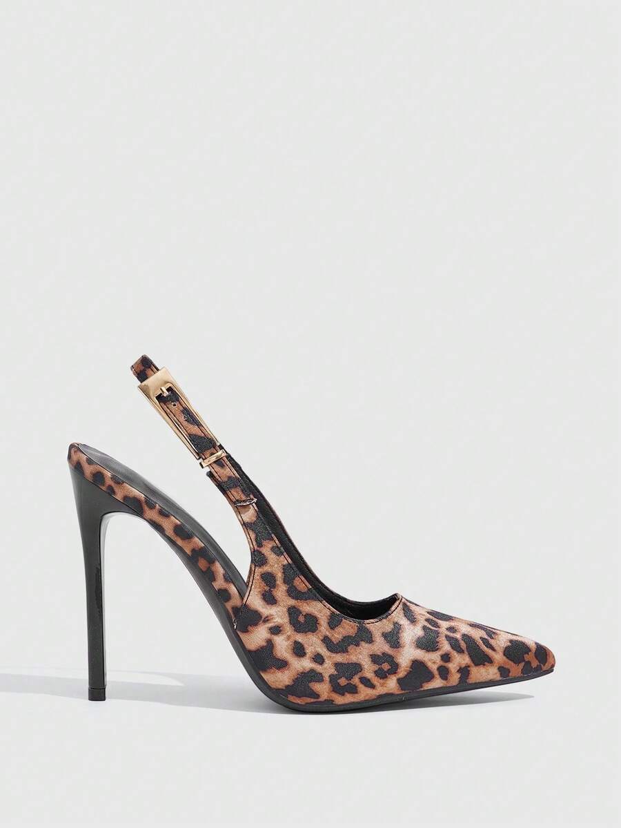 Pointed toe stiletto high heel evening party pumps featuring an ankle strap with buckle closure.
