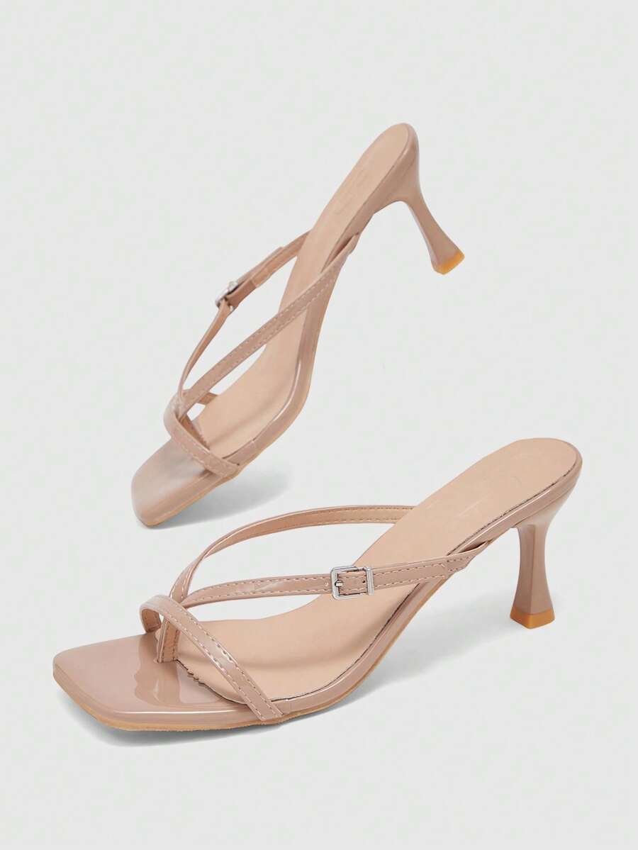 Burgundy square toe kitten heel flip-flops sandals with buckle slingback strap for women
