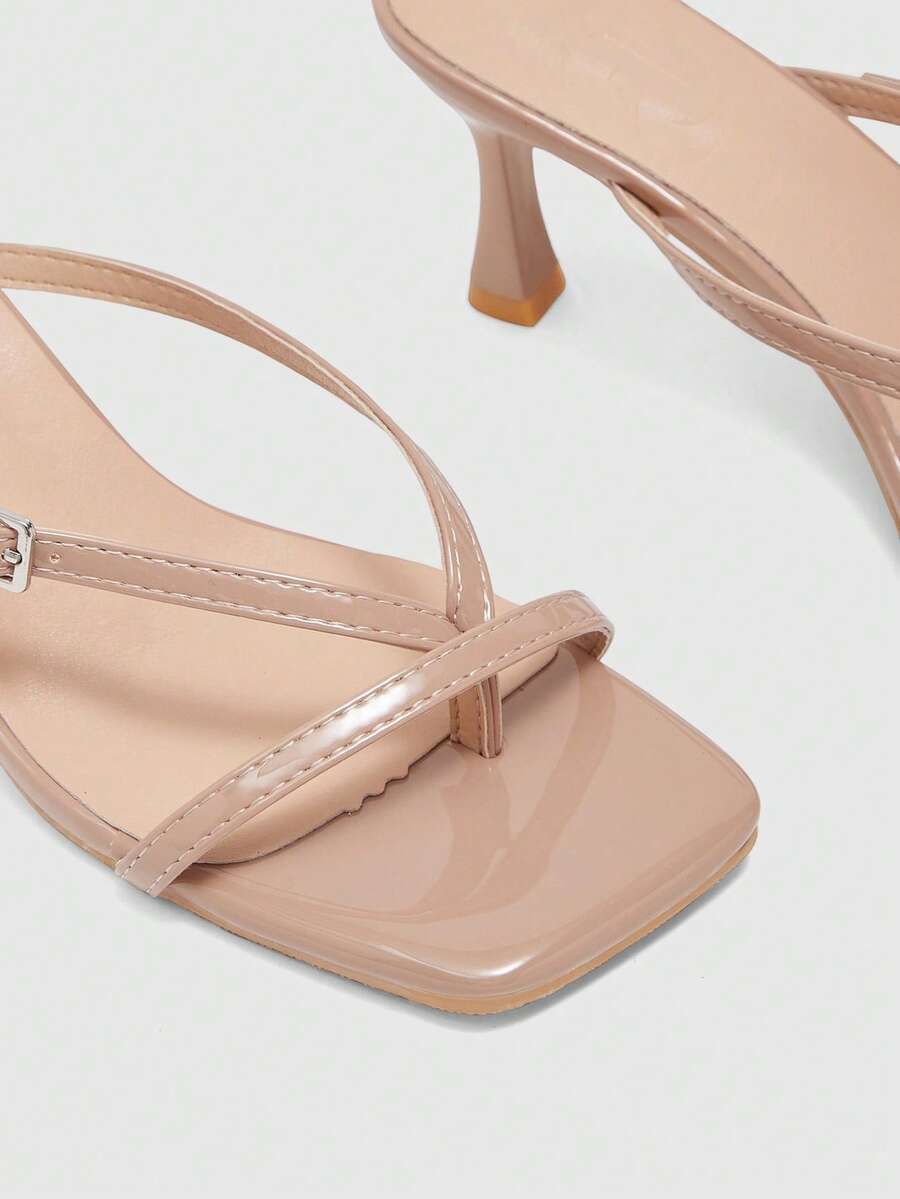 Burgundy square toe kitten heel flip-flops sandals with buckle slingback strap for women
