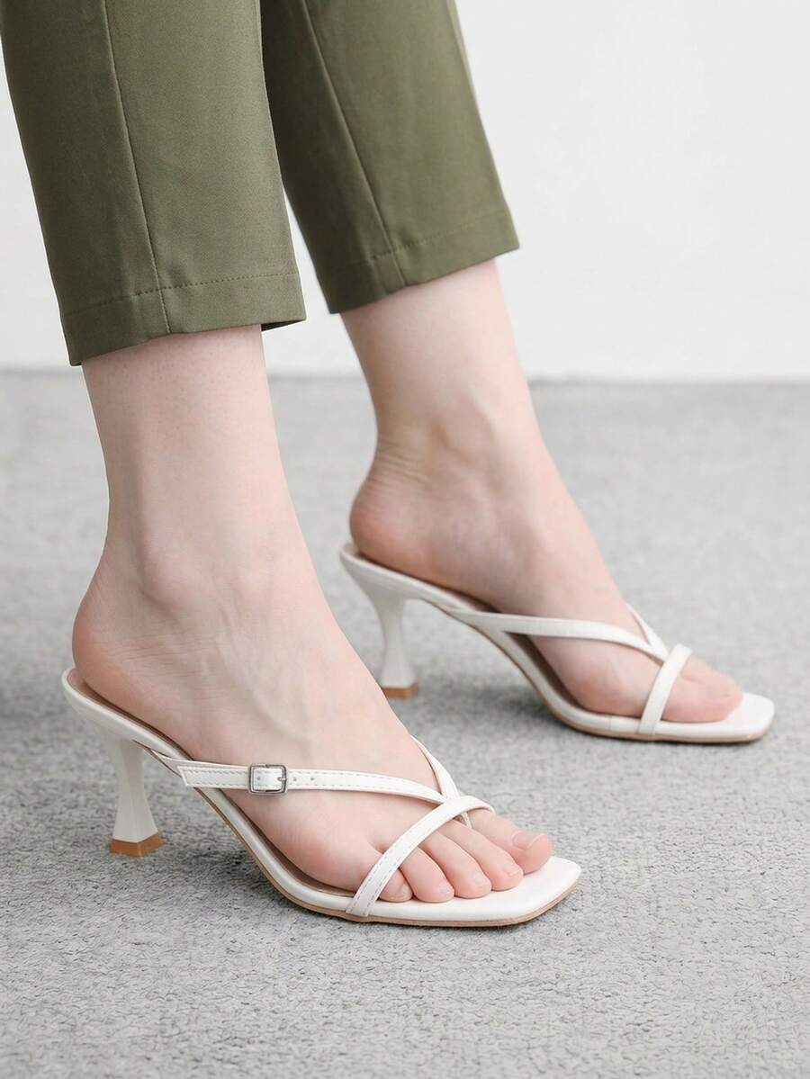 Burgundy square toe kitten heel flip-flops sandals with buckle slingback strap for women
