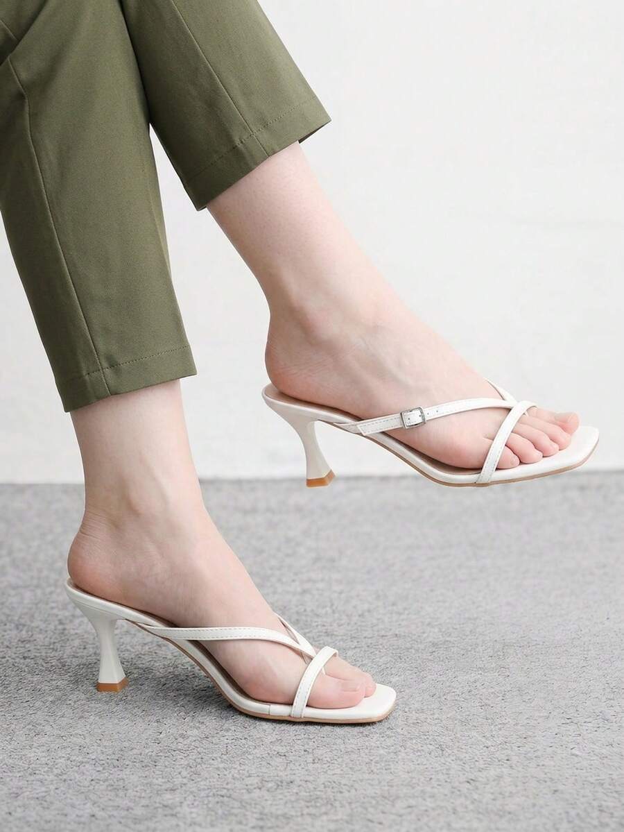 Burgundy square toe kitten heel flip-flops sandals with buckle slingback strap for women