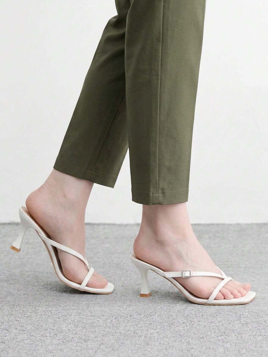 Burgundy square toe kitten heel flip-flops sandals with buckle slingback strap for women