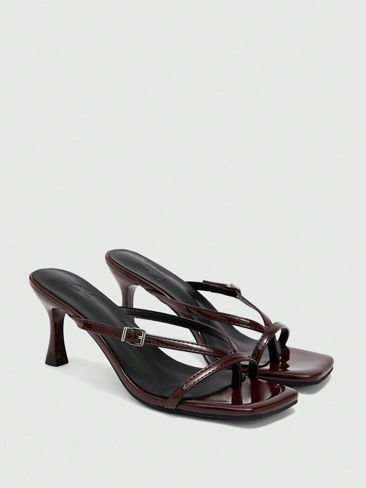 Burgundy square toe kitten heel flip-flops sandals with buckle slingback strap for women