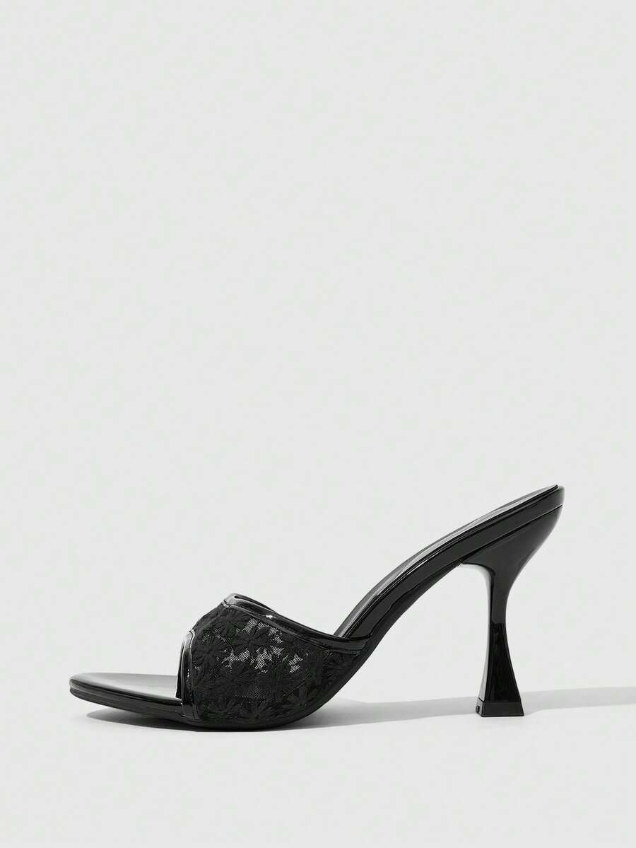 Women's open toe high heel sandals with slingback strap and sleek stiletto heel in smooth PU leather.