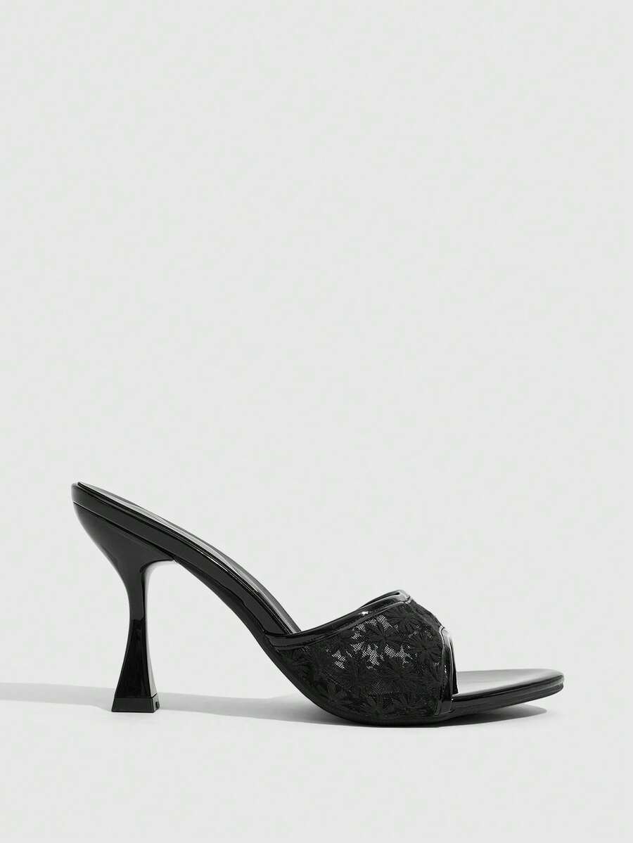 Women's open toe high heel sandals with slingback strap and sleek stiletto heel in smooth PU leather.