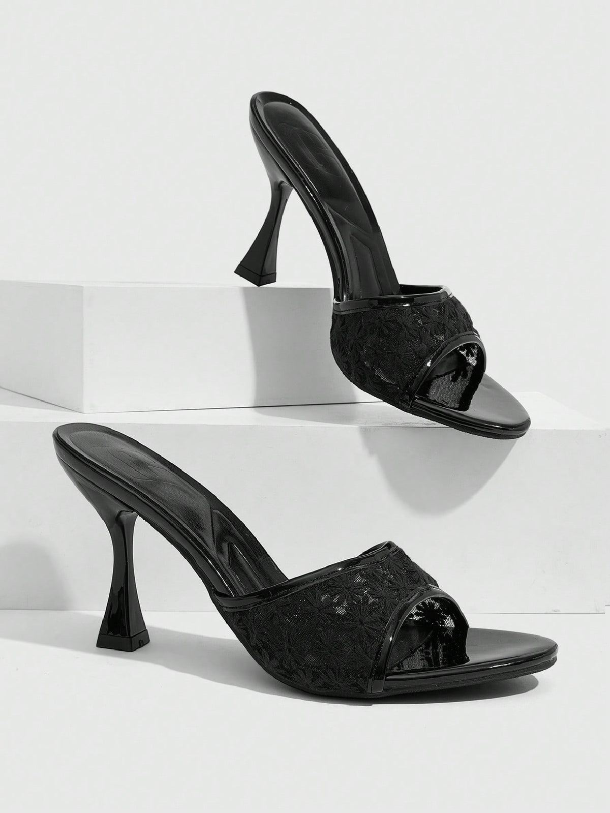 Women's open toe high heel sandals with slingback strap and sleek stiletto heel in smooth PU leather.