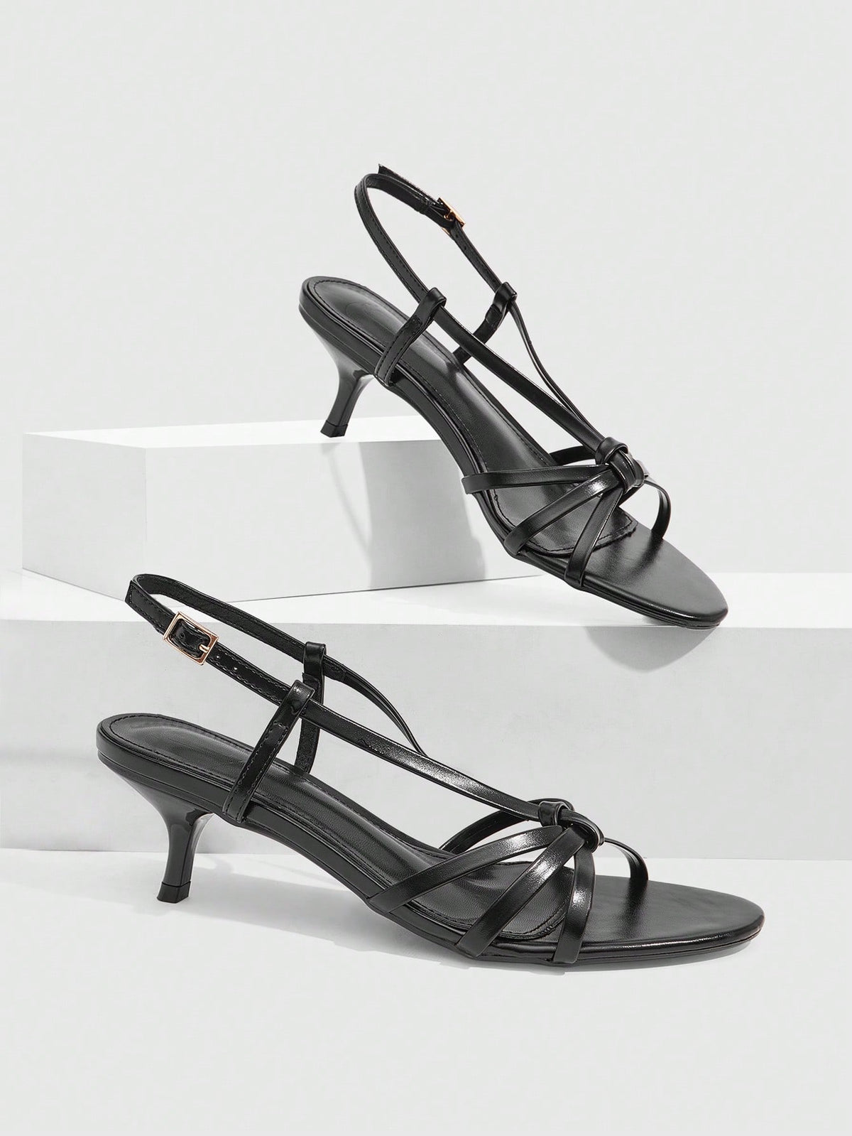 Women's pointed toe kitten heel shoes with adjustable ankle strap buckle closure