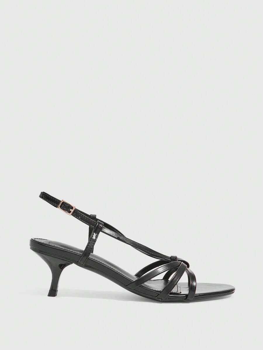 Women's pointed toe kitten heel shoes with adjustable ankle strap buckle closure