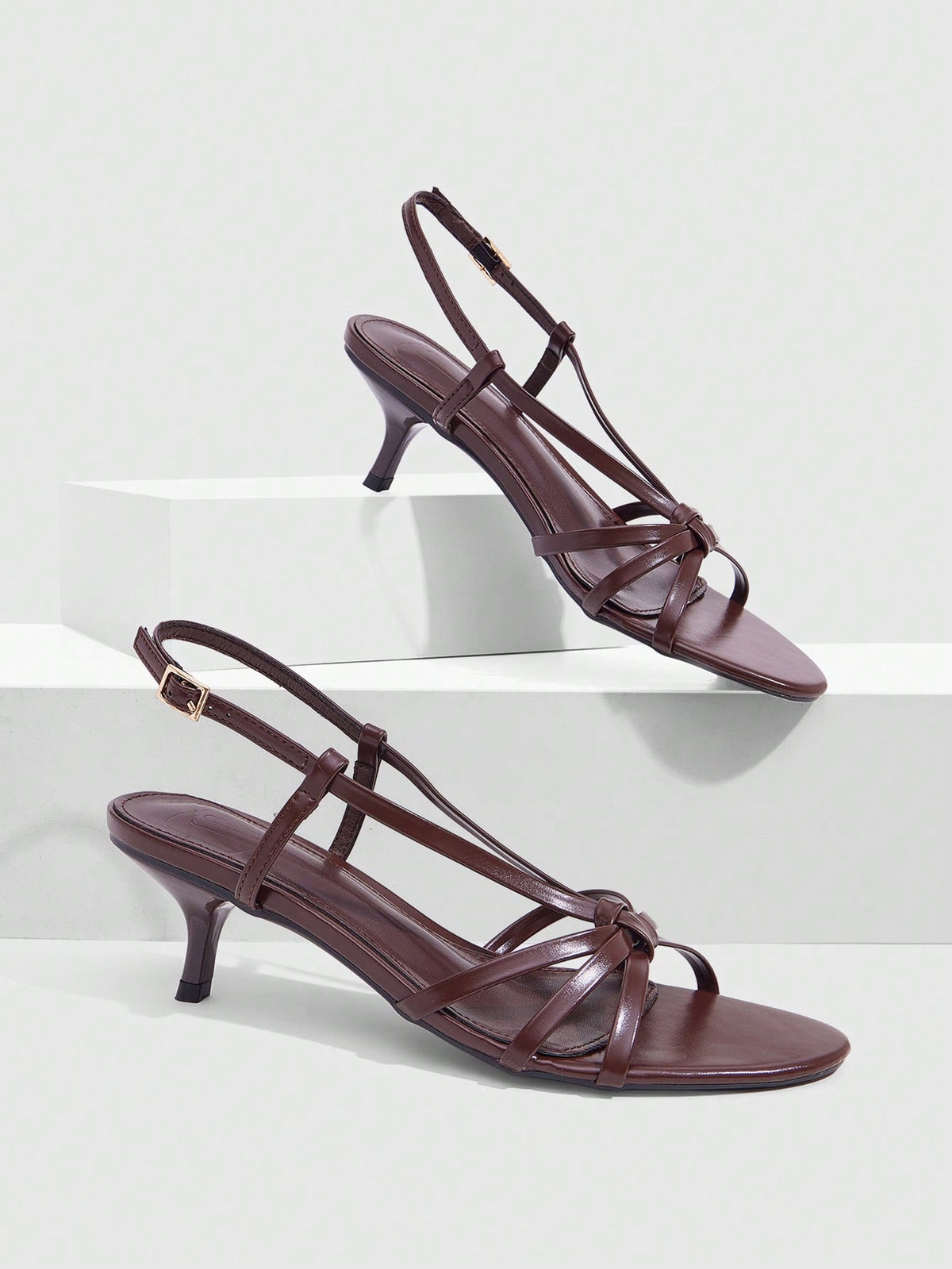 Women's pointed toe kitten heel shoes with adjustable ankle strap buckle closure